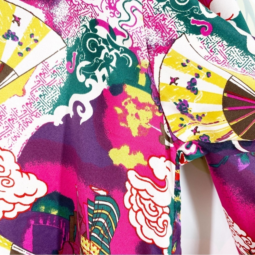 Cruz Natori Asian Floral Print Hot Pink Kimono Lounge House Dress S - Picture 12 of 12